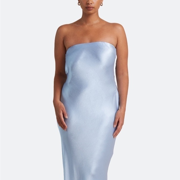 NWT. Dessy Collection USA Made Strapless Platinum Matte Maxi Dress Plus-24. - Picture 5 of 12